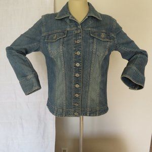 Chico's Platinum Denim Blue Jeans Jacket Stretch Size M